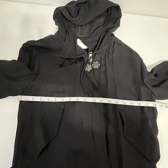 A.L.C. Black Jacket Silk Sheer Hood Zip Utility Coat Slouchy Belt Women’s - Picture 10 of 14